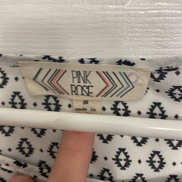 Last Chance! Pink Rose Black and White Printed Dress with Tie sz S - Picture 7 of 8